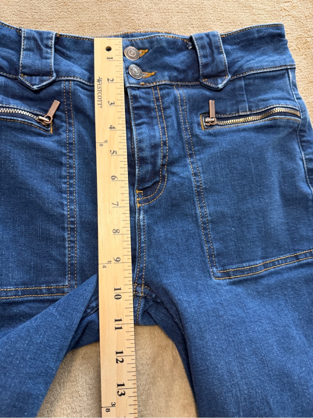 FP Layla Boho Y2K Whimsical Steampunk Rocker Dark Blue Flare Jeans Sz28 - Picture 9 of 10